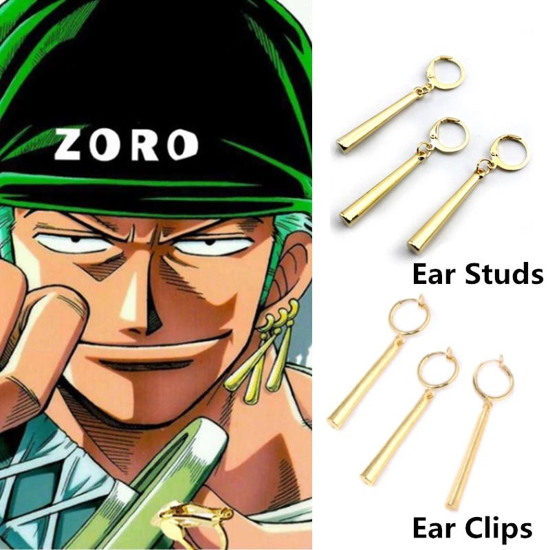 Unisex 3Pcs/set Zoro Cosplay Earrings Prop for Women Men Long Column Pendant Drop Earrings Ear Clip Friends Gift