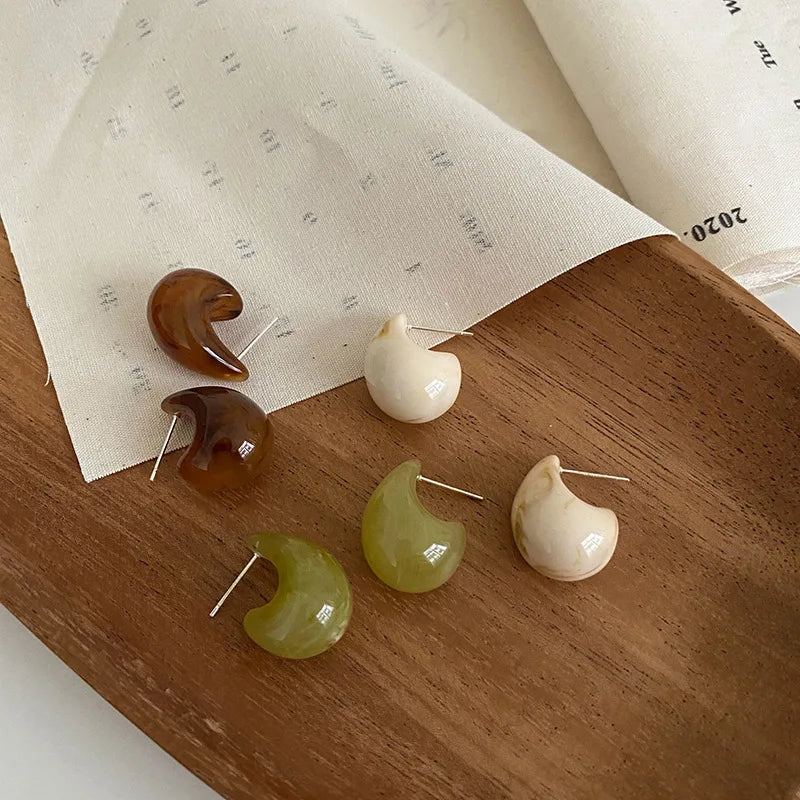 Korean Fashion Temperament C-Shape Resin Stud Earrings for Women Green Piercing Drop Earring Brincos 2023 Trendy