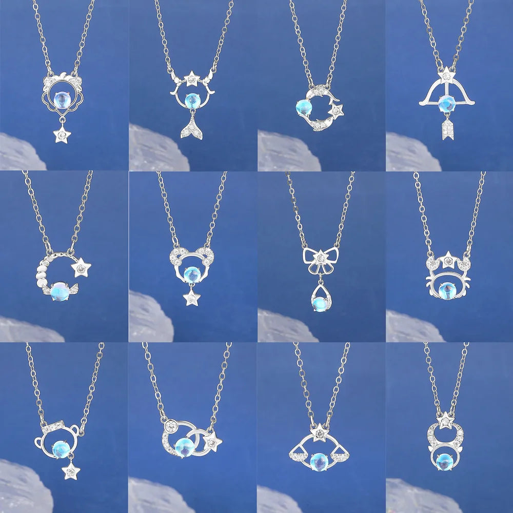 12 Constellations Star Necklace Moonlight Stone Rhinestone Hollow Out Clavicle Choker Pisces Cancer Capricornus